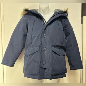 Gap kids boys' winter down fill navy faux fur hooded parka coat